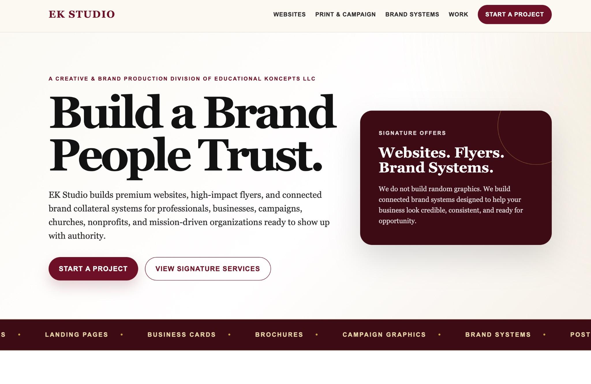 EK Studio: desktop website view