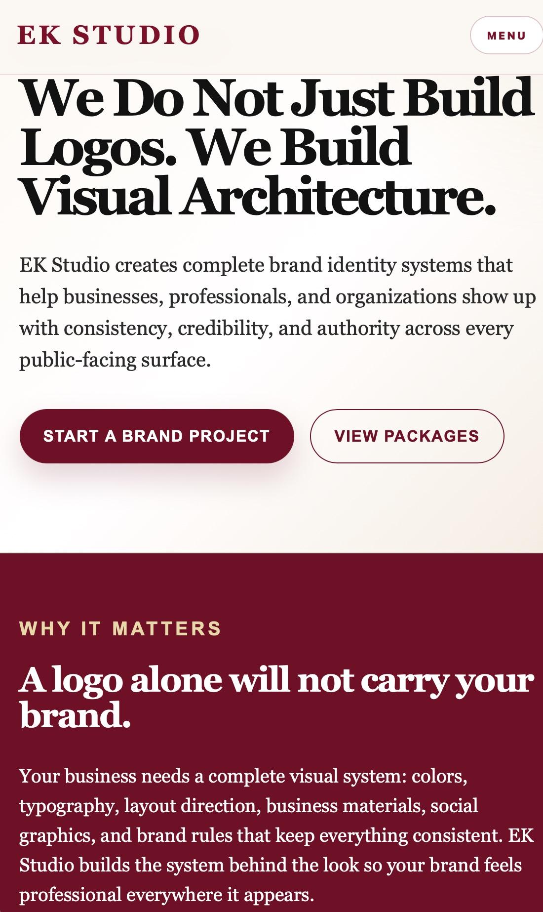 EK Studio: mobile website view