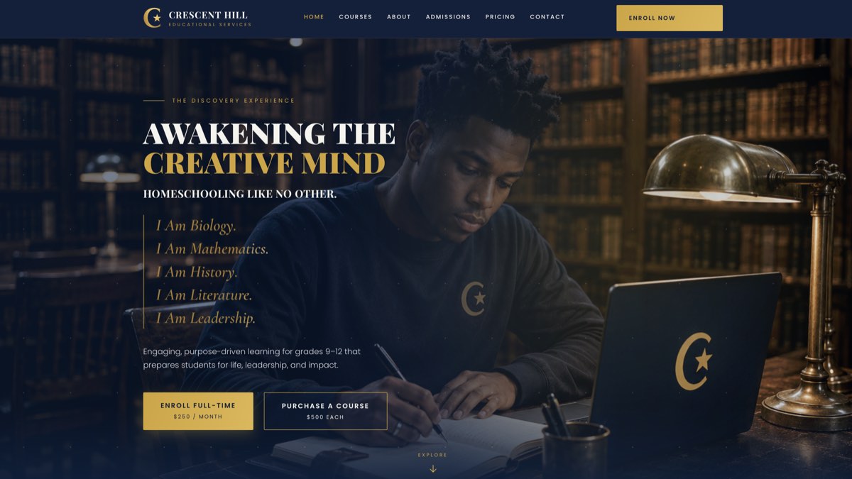 Crescent Hill Educational Services website designed by EK Studio, with the headline Awakening the Creative Mind.